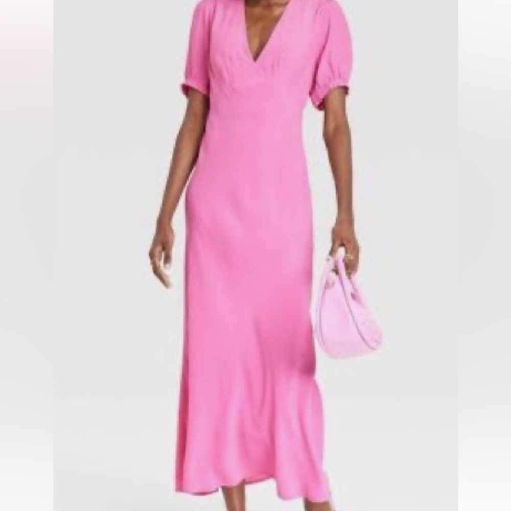 Target NWT Pink puff sleeve Maxi dress Size L